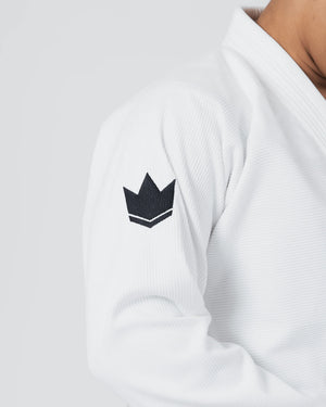 Kimono Brazilian Jiu Jitsu KINGZ The One V2 Alb poza facuta la patch-ul de pe umarul drept
