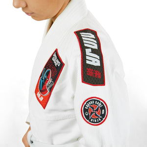 Kimono Copii Brazilian Jiu Jitsu GROUND GAME Ninja - Alb