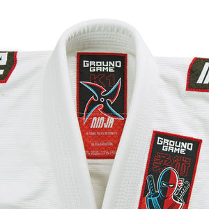 Kimono Copii Brazilian Jiu Jitsu GROUND GAME Ninja - Alb