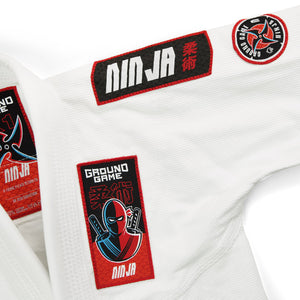 Kimono Copii Brazilian Jiu Jitsu GROUND GAME Ninja - Alb