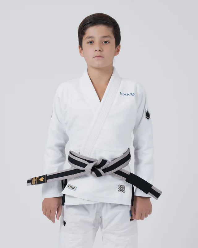 Kimono Copii Brazilian Jiu Jitsu KINGZ Nano 3.0 Gi - Alb - ( Varianta 2024 )