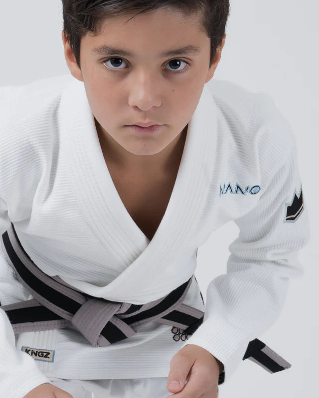 Kimono Copii Brazilian Jiu Jitsu KINGZ Nano 3.0 Gi - Alb - ( Varianta 2024 )