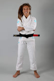 KINGZ The ONE Womens Jiu Jitsu Gi - White/Sky Blue - FREE White Belt