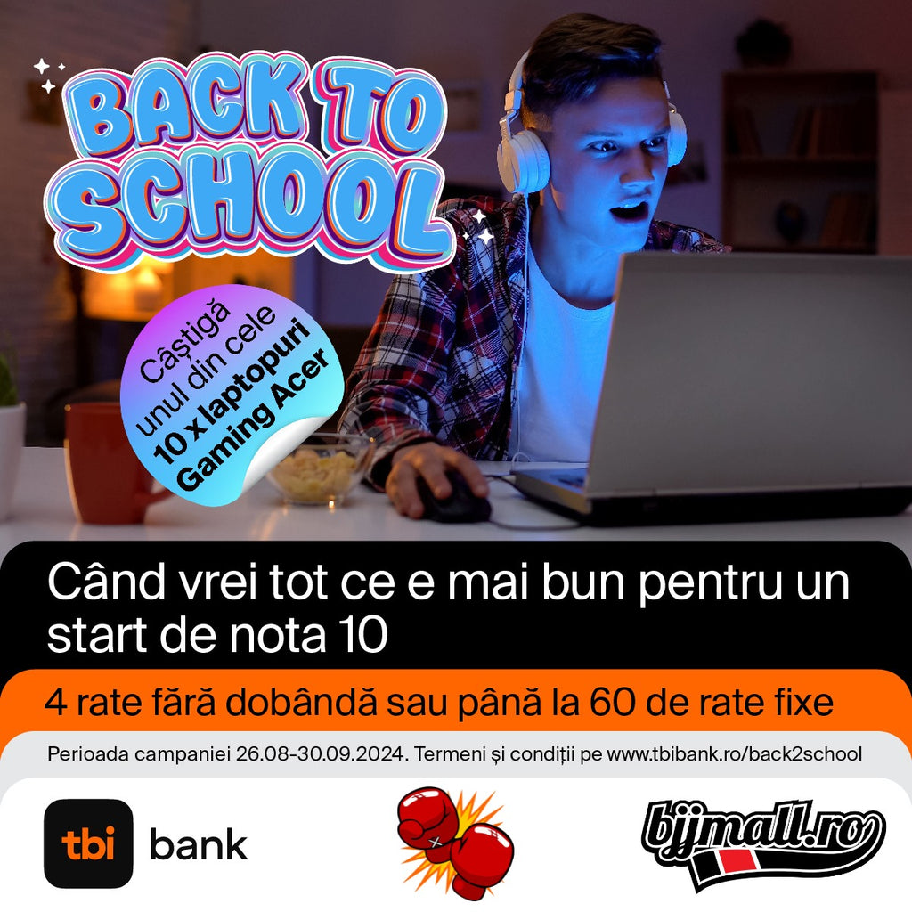 Castiga 10 laptopuri de Gaming prin campania 'Back to School' cu TBI Bank si BJJmall.ro!