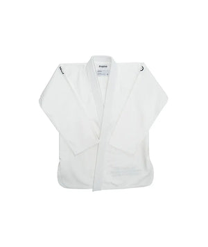 Kimono Brazilian Jiu Jitsu PROGRESS Alb Adulti poza facuta din fata kimonoului pe un fundal alb