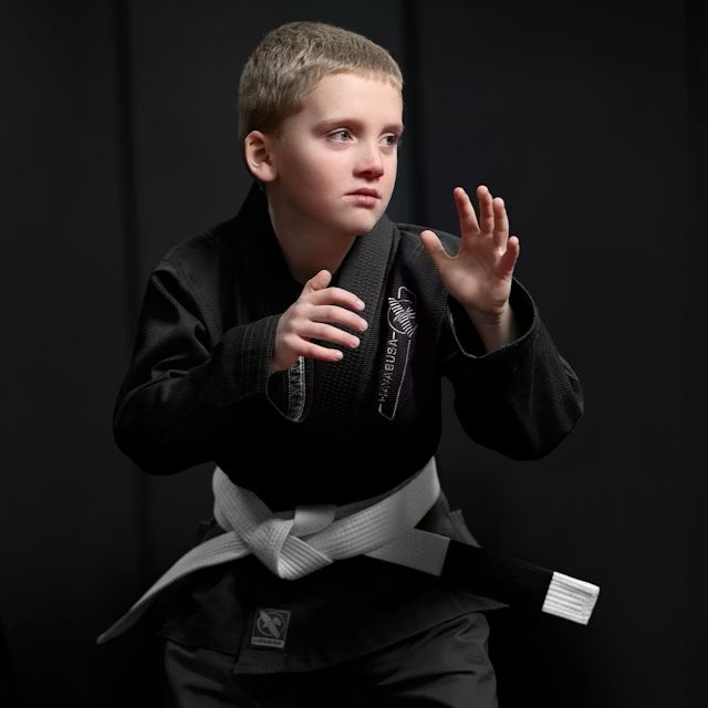 Kimono Copii Brazilian Jiu Jitsu HAYABUSA Essential - Negru ( Centura Alba Inclusa )