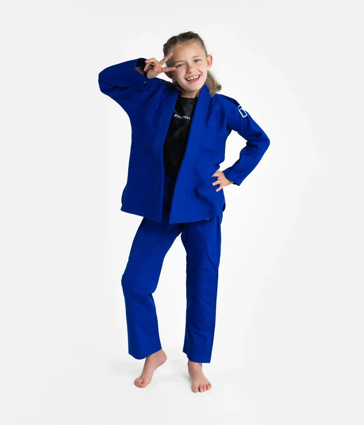 Kimono Copii Brazilian Jiu Jitsu PROGRESS The Academy - Albastru ( Centura Alba Inclusa )