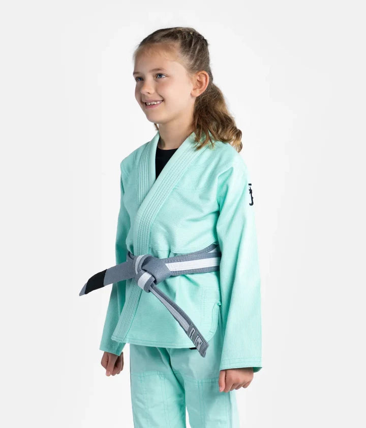 Kimono Copii Brazilian Jiu Jitsu PROGRESS The Academy -  Turcoaz(Centura Alba Inclusa)