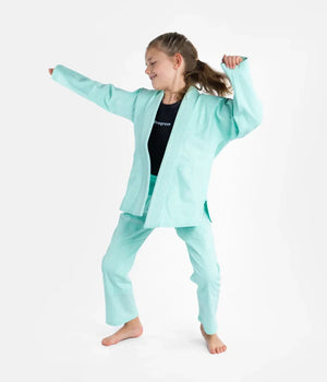 Kimono Copii Brazilian Jiu Jitsu PROGRESS The Academy -  Turcoaz(Centura Alba Inclusa)