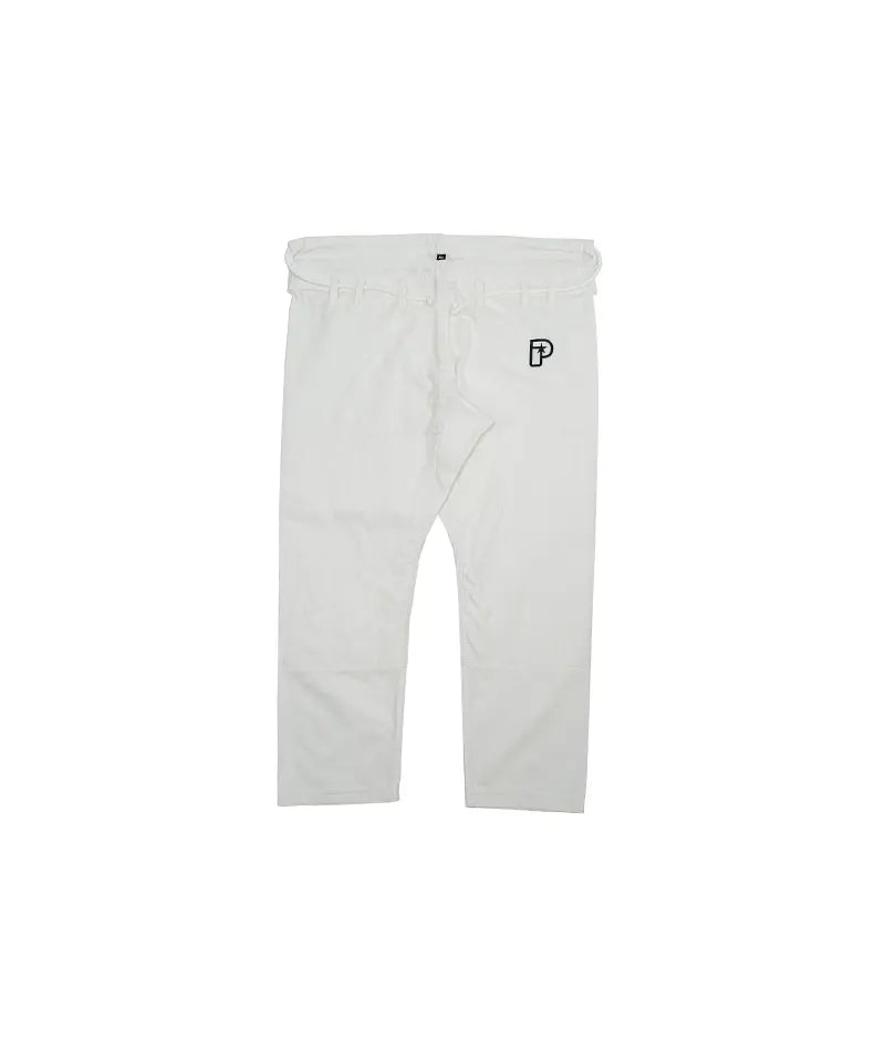 Pantaloni de Kimono Brazilian Jiu Jitsu PROGRESS Alb Adulti poza facuta din fata pe un fundal alb