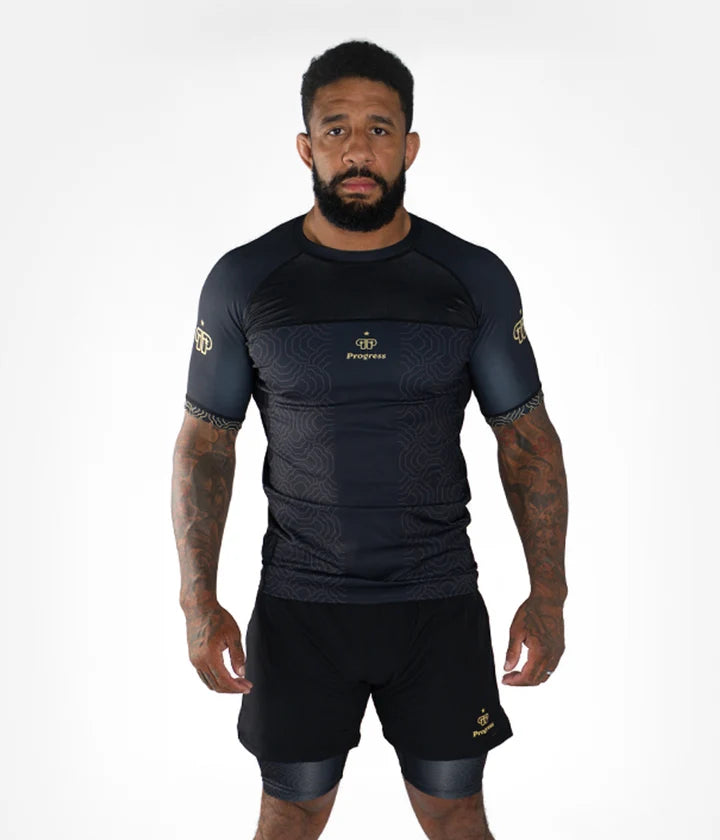 Rashguard Maneca Scurta PROGRESS Athlete - Negru/Gold