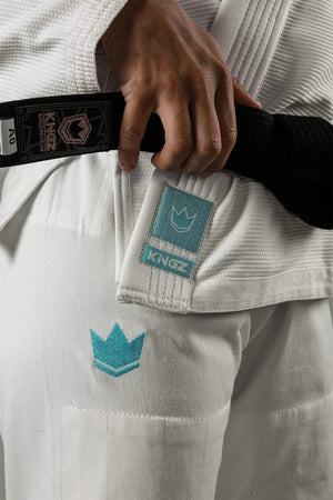 KINGZ BJJ GI KINGZ The ONE Womens Jiu Jitsu Gi - White/Sky Blue - FREE White Belt