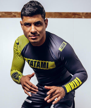 Tatami Fightwear Rash Guard TATAMI Essential 3.0 Long Sleeve Rash Guard - Black & Yellow