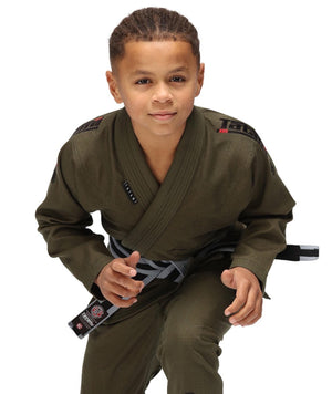 Tatami Fightwear BJJ GI TATAMI Kids Elements Superlite Gi - Khaki (Centura Alba Inclusa)